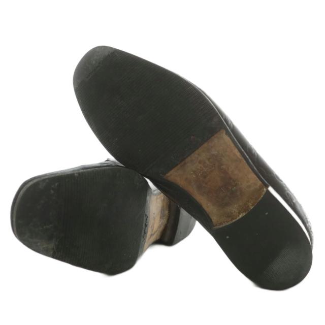 【中古】グッチ GUCCI ローファー レザー スクエアトゥ GG柄 型押し 6.5 25.5cm 黒 ブラック 154009