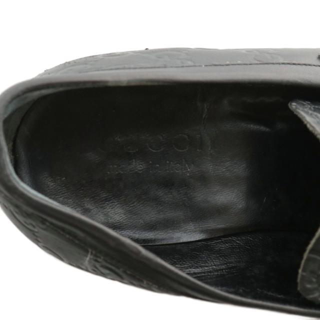 【中古】グッチ GUCCI ローファー レザー スクエアトゥ GG柄 型押し 6.5 25.5cm 黒 ブラック 154009