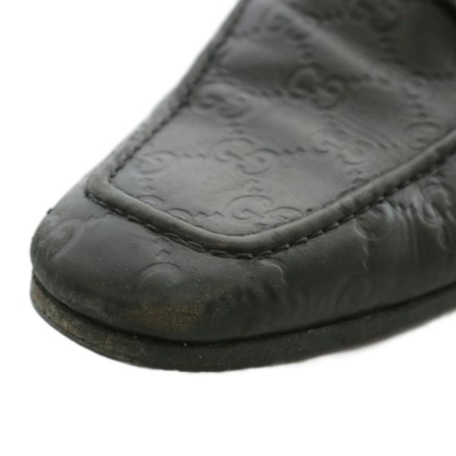 【中古】グッチ GUCCI ローファー レザー スクエアトゥ GG柄 型押し 6.5 25.5cm 黒 ブラック 154009