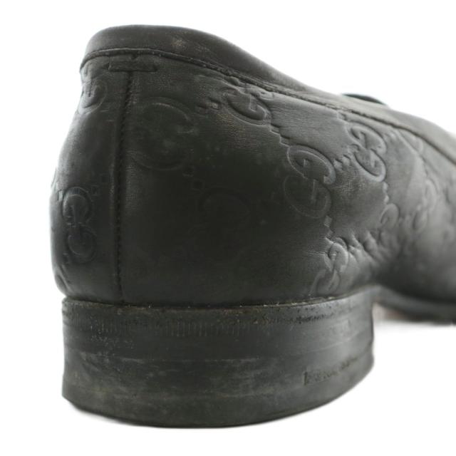 【中古】グッチ GUCCI ローファー レザー スクエアトゥ GG柄 型押し 6.5 25.5cm 黒 ブラック 154009