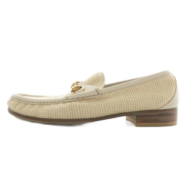 【中古】グッチ GUCCI オールドグッチ ローファー スリッポン ホースビット ゴールド金具 6.5 25.5cm ベージュ