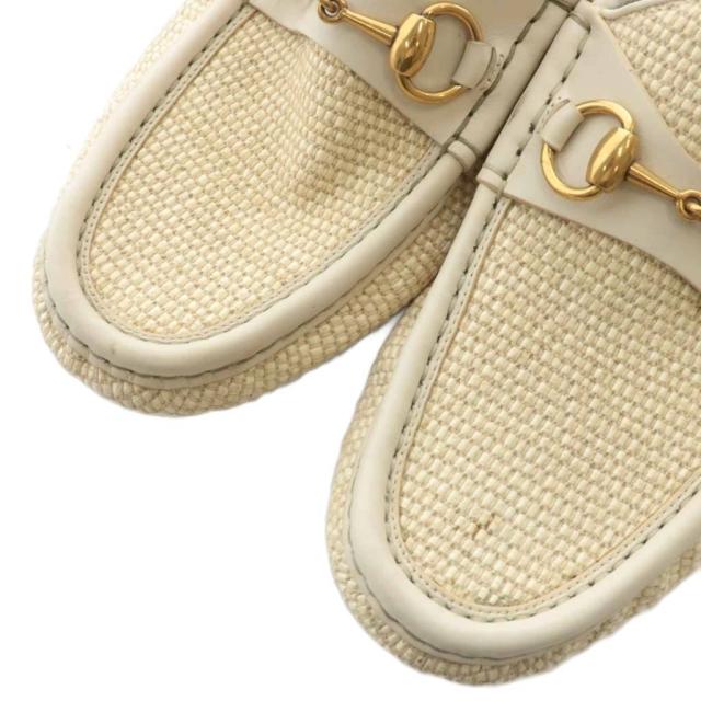 【中古】グッチ GUCCI オールドグッチ ローファー スリッポン ホースビット ゴールド金具 6.5 25.5cm ベージュ