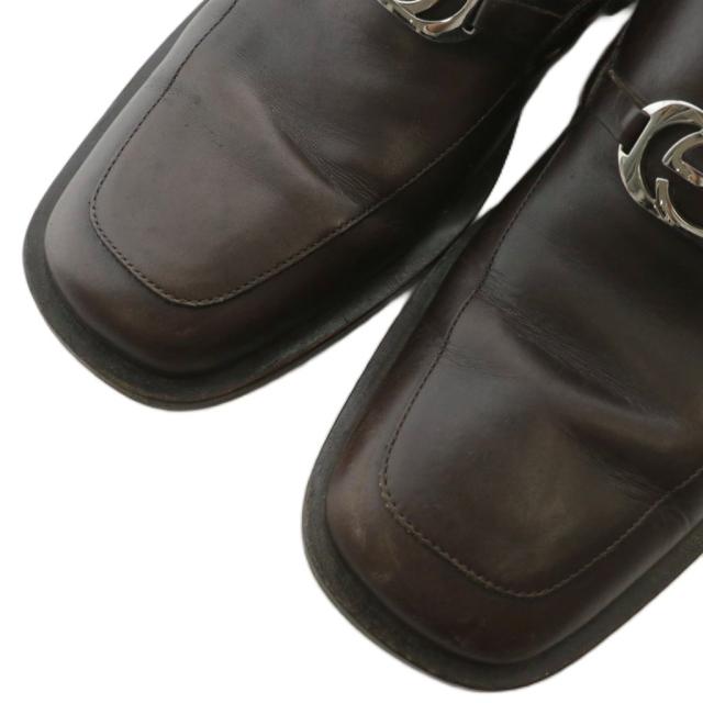 【中古】グッチ GUCCI ローファー レザー スクエアトゥ インターロッキング シルバー金具 6.5 25.5cm 茶色 ブラウン