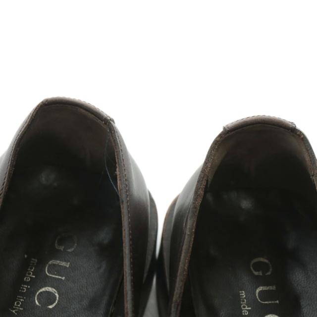【中古】グッチ GUCCI ローファー レザー スクエアトゥ インターロッキング シルバー金具 6.5 25.5cm 茶色 ブラウン
