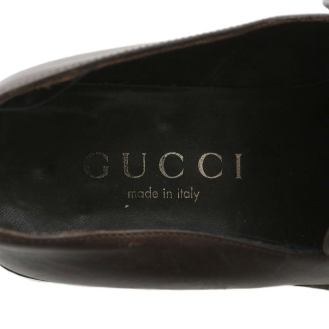 【中古】グッチ GUCCI ローファー レザー スクエアトゥ インターロッキング シルバー金具 6.5 25.5cm 茶色 ブラウン
