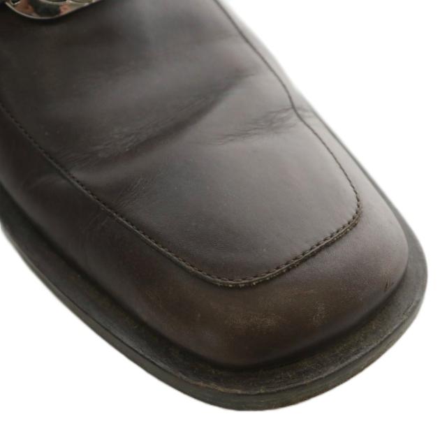 【中古】グッチ GUCCI ローファー レザー スクエアトゥ インターロッキング シルバー金具 6.5 25.5cm 茶色 ブラウン