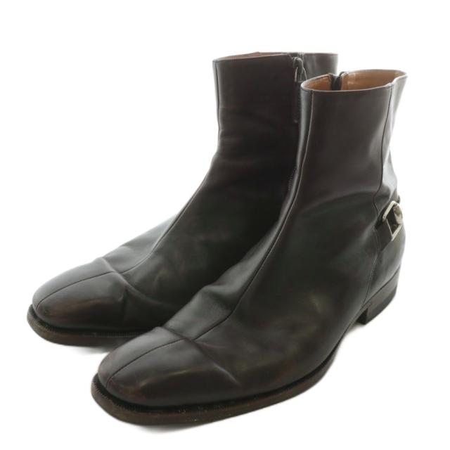 【中古】グッチ GUCCI ショートブーツ レザー ホースビット シルバー金具 40 25cm 茶色 ブラウン 204398