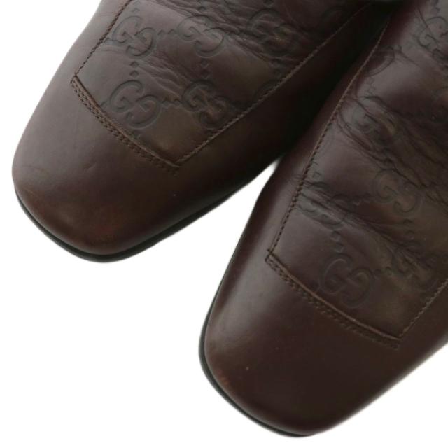 【中古】GUCCI ローファー スリッポン レザー スクエアトゥ グッチシマ シェリーライン 40.5 25.5cm 茶色 163496