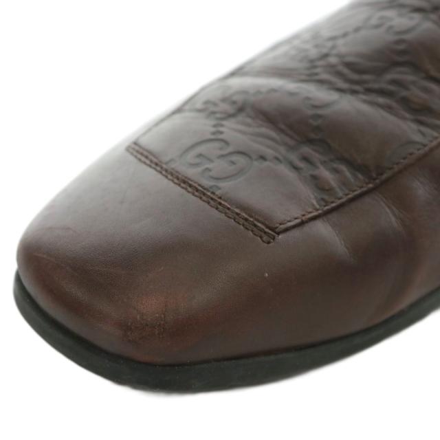 【中古】GUCCI ローファー スリッポン レザー スクエアトゥ グッチシマ シェリーライン 40.5 25.5cm 茶色 163496