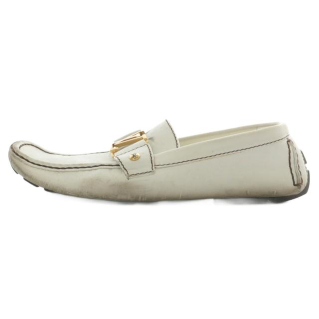 【中古】LOUIS VUITTON モンテカルロ ドライビングシューズ ローファー モカシン レザー ロゴ 7.5 26.5cm 白
