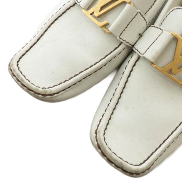 【中古】LOUIS VUITTON モンテカルロ ドライビングシューズ ローファー モカシン レザー ロゴ 7.5 26.5cm 白