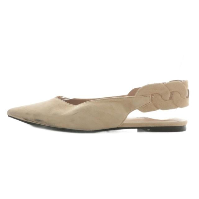 【中古】HERMES ジーナ フラットシューズ サンダル スエード ポインテッドトゥ ストラップ 37.5 24.5cm ベージュ