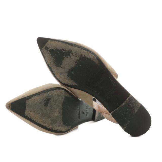 【中古】HERMES ジーナ フラットシューズ サンダル スエード ポインテッドトゥ ストラップ 37.5 24.5cm ベージュ