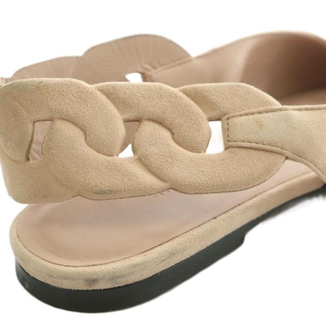 【中古】HERMES ジーナ フラットシューズ サンダル スエード ポインテッドトゥ ストラップ 37.5 24.5cm ベージュ