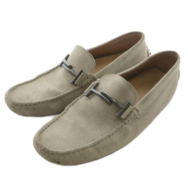【中古】TOD'S ドライビングシューズ ローファー モカシン スエード ラウンドトゥ ダブルT ロゴ 6.5 25.5cm グレー