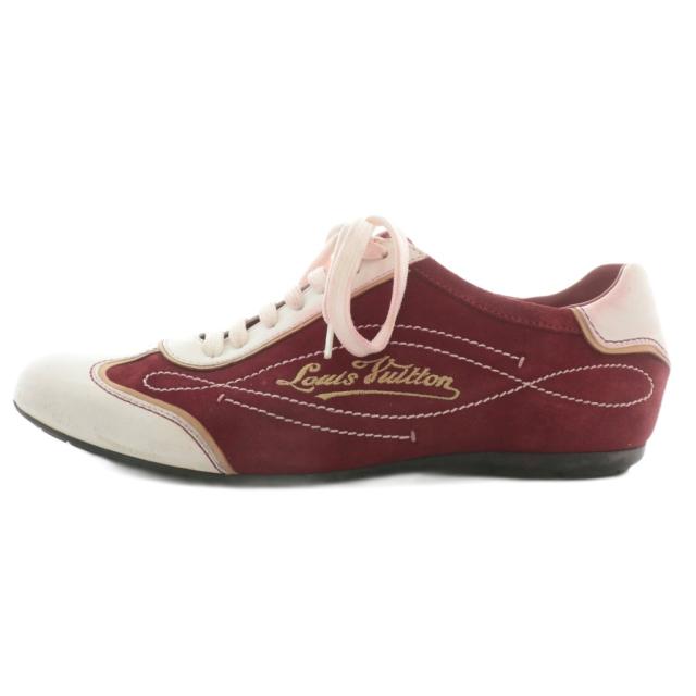 【中古】ルイヴィトン LOUIS VUITTON スニーカー スエード レザー ローカット ロゴ 刺繍 6 25cm 赤 白