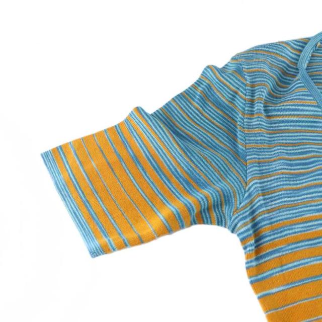 中古】ミッソーニ MISSONI ロングワンピース 半袖 ボーダー柄 44 青  