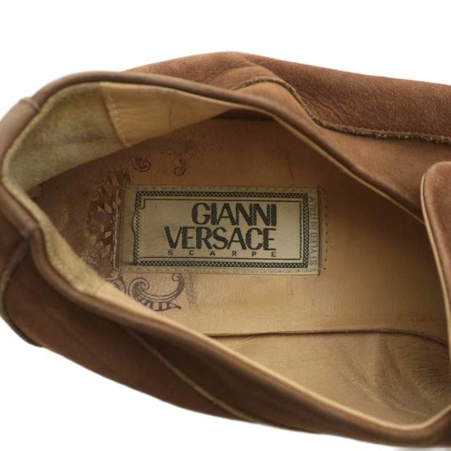 【中古】GIANNI VERSACE ローファー オペラシューズ スリッポン スエード 刺繍 41.5 26〜26.5cm 茶色