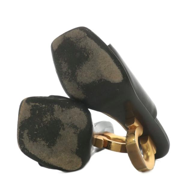 【中古】Salvatore Ferragamo ミュール サンダル レザー オープントゥ スクエア ヒール ガンチーニ 5 22.5cm 黒