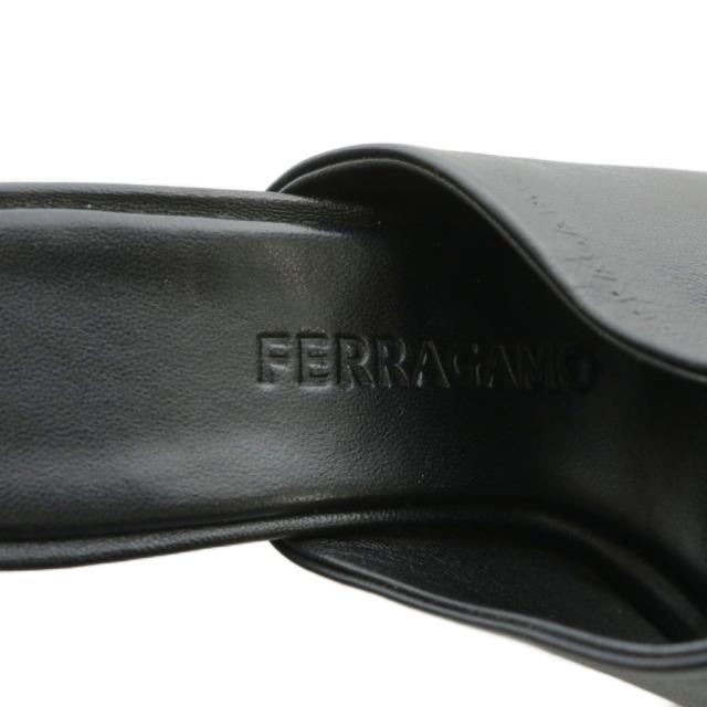 【中古】Salvatore Ferragamo ミュール サンダル レザー オープントゥ スクエア ヒール ガンチーニ 5 22.5cm 黒