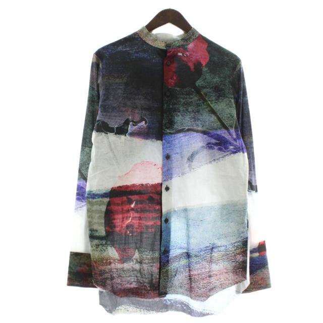 【中古】ロギーケイ ROGGYKEI シャツ 長袖 バンドカラー カットオフ 総柄 S マルチカラー /XZ ■GY12 メンズ