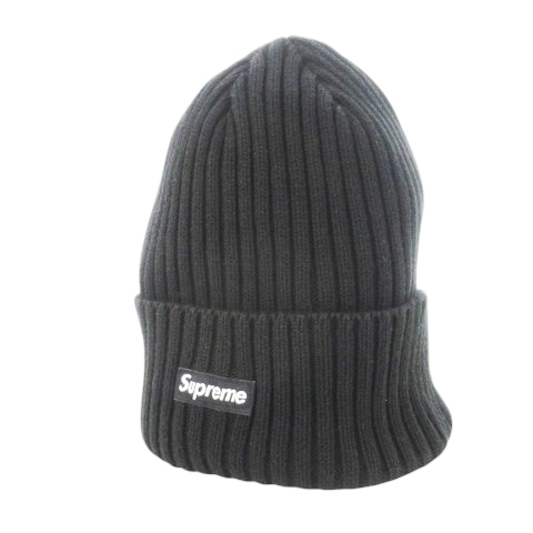 【中古】未使用品 シュプリーム SUPREME ニット帽 ワッチキャップ ビーニー 折り返し ボックスロゴ リブニット 黒
