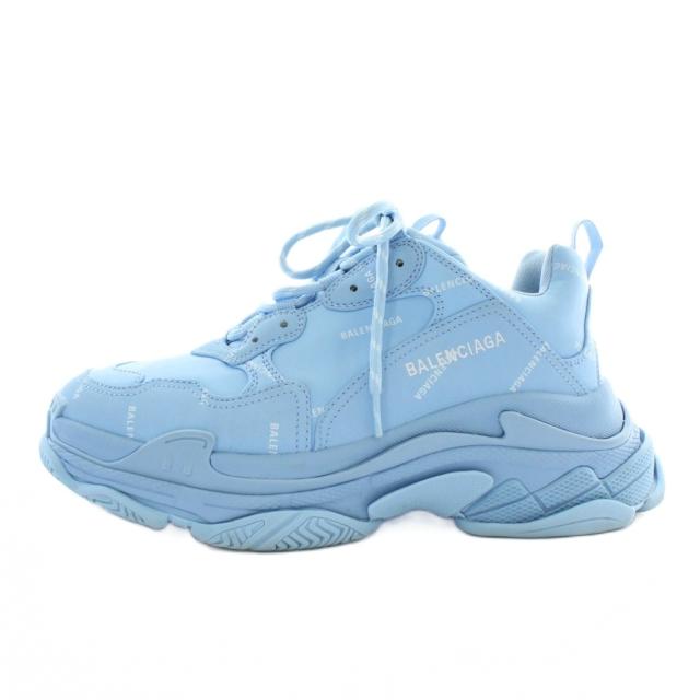【中古】BALENCIAGA TRIPLE S スニーカー ダッドスニーカー レザー ローカット 厚底 ロゴ 総柄 US9 27.5cm 青 536737