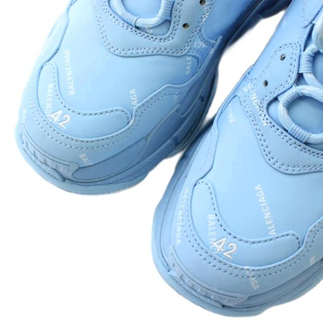 【中古】BALENCIAGA TRIPLE S スニーカー ダッドスニーカー レザー ローカット 厚底 ロゴ 総柄 US9 27.5cm 青 536737