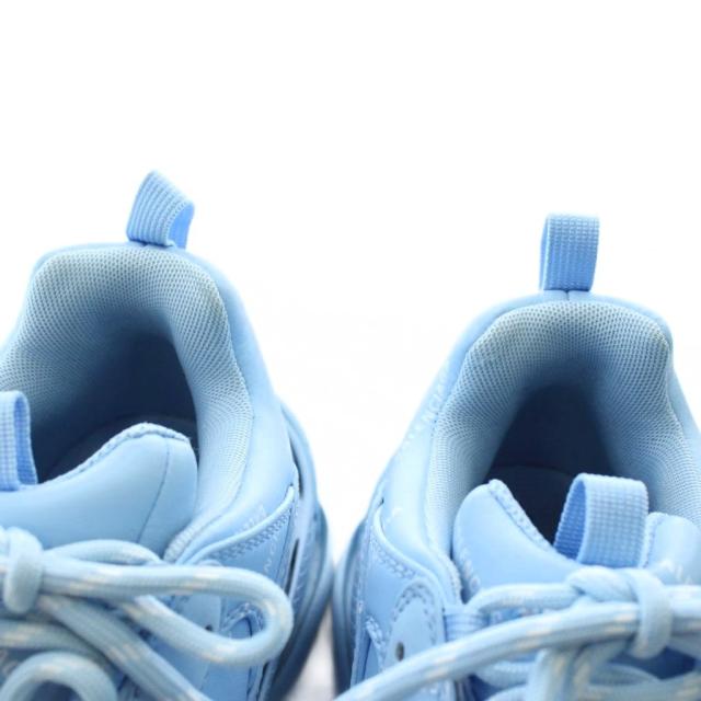 【中古】BALENCIAGA TRIPLE S スニーカー ダッドスニーカー レザー ローカット 厚底 ロゴ 総柄 US9 27.5cm 青 536737