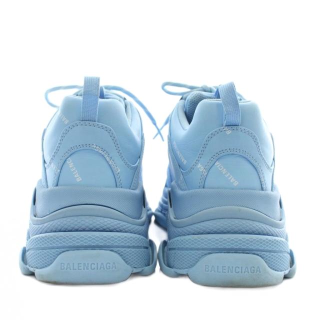 【中古】BALENCIAGA TRIPLE S スニーカー ダッドスニーカー レザー ローカット 厚底 ロゴ 総柄 US9 27.5cm 青 536737