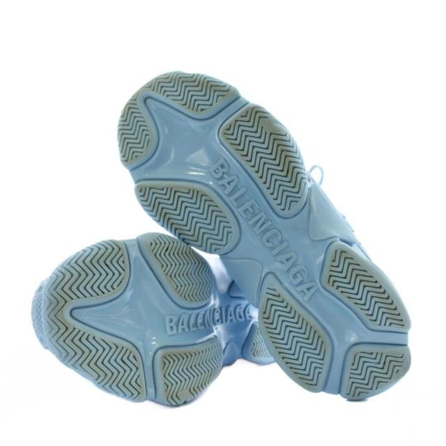 【中古】BALENCIAGA TRIPLE S スニーカー ダッドスニーカー レザー ローカット 厚底 ロゴ 総柄 US9 27.5cm 青 536737