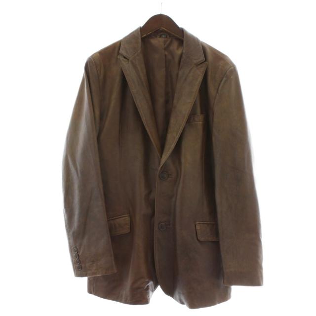 【中古】WIND ARMOR テーラードジャケット 羊革 ラムレザー シングル 2B 総裏地 センターベント L 茶色