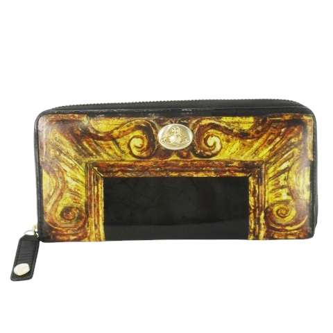 【中古】ヴィヴィアンウエストウッド Vivienne Westwood 長財布 小銭入れあり ラウンド 革 額縁 オーブロゴ 黒