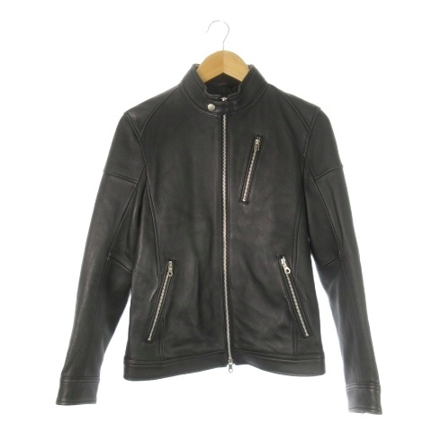 【中古】メンズビギ MEN'S BIGI RATTLE TRAP シングルライダース ラムレザー 本革 ダブルジップ M 黒