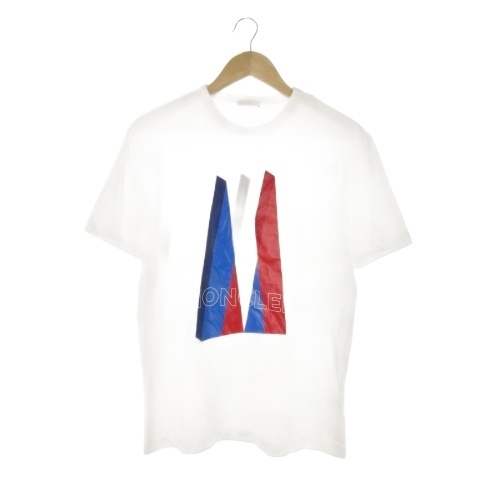 【中古】モンクレール MONCLER MAGLIA T-SHIRT ロゴプリントTシャツ クルーネック 丸首 半袖 プリント ロゴ S 白