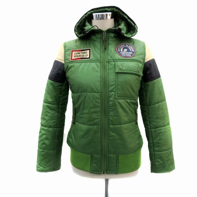【中古】ヒステリックグラマー 中綿ジャケット ミドル丈 フード付 ナイロン F マルチカラー 緑 2AB-6320 レディース