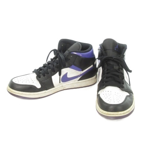 【中古】ナイキ NIKE AIR JORDAN 1 MID スニーカー ハイカット 配色 レースアップ 27.0cm 黒 ブラック 紫 パープル