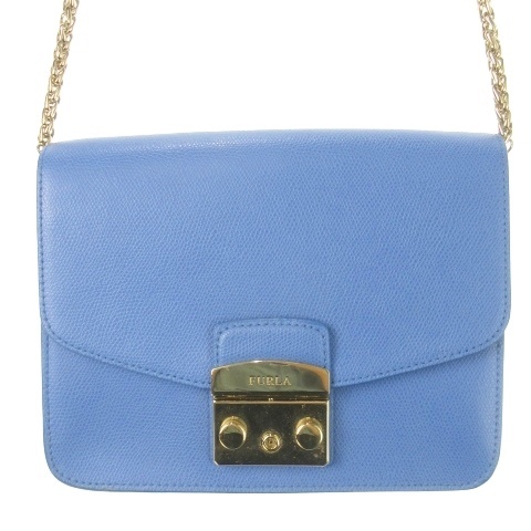 【中古】フルラ FURLA METROPOLIS ショルダーバッグ ポシェット レザー 革 ロゴ刻印 ロック 青 ブルー