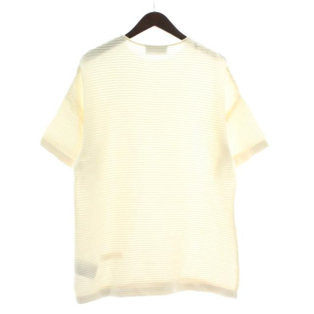 【中古】ディオールオム Dior HOMME ニット Tシャツ カットソー 半袖 リブ編み クルーネック ボーダー ロゴ 刺繍 S 白_1