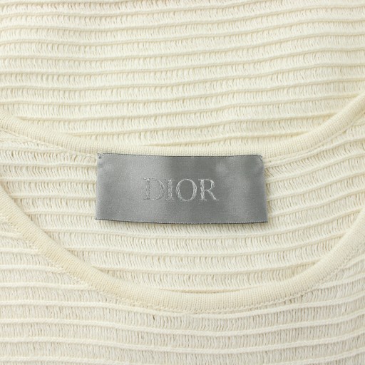 【中古】ディオールオム Dior HOMME ニット Tシャツ カットソー 半袖 リブ編み クルーネック ボーダー ロゴ 刺繍 S 白_2