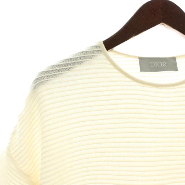 【中古】ディオールオム Dior HOMME ニット Tシャツ カットソー 半袖 リブ編み クルーネック ボーダー ロゴ 刺繍 S 白_3