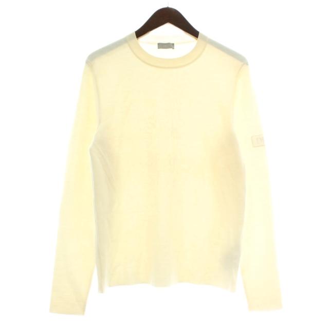 【中古】ディオールオム Dior HOMME 19AW ニット セーター ウール 長袖 クルーネック ロゴパッチ S 白 933M647AT071