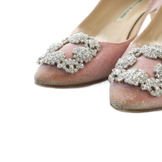 【中古】マノロブラニク MANOLO BLAHNIK パンプス ハンギシ ビジュー ラメ ポインテッドトゥ 37 24.5cm ピンク