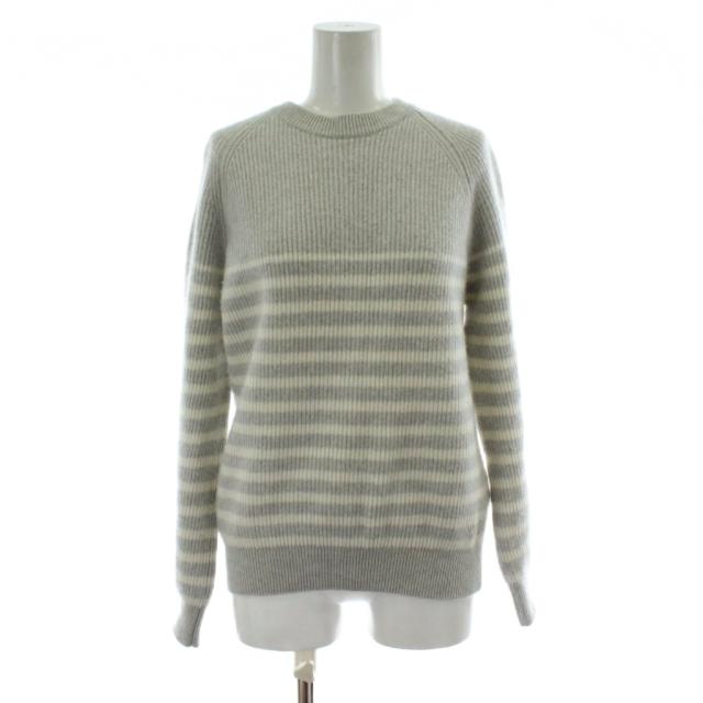 【中古】ドゥロワー Drawer カシミヤ混ボーダーニット ウール 2 グレー 白 ホワイト 長袖 6513-199-1081 /PP ■GY19