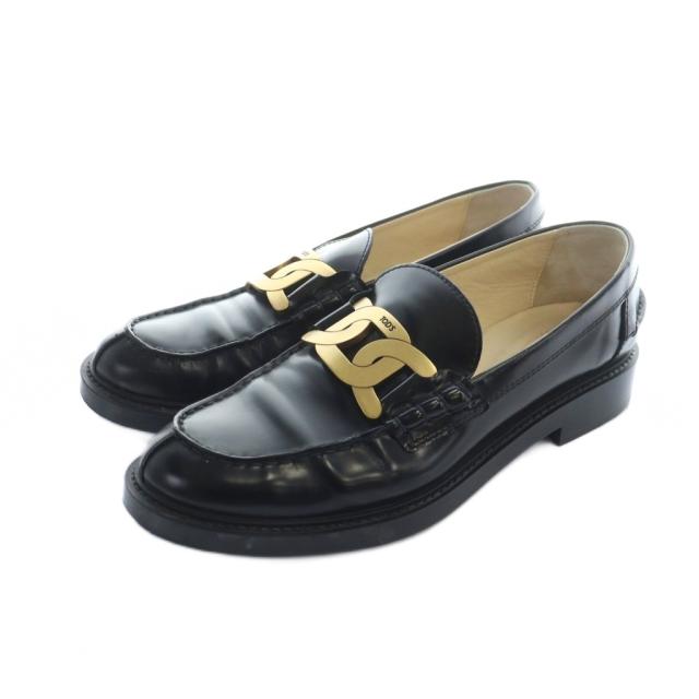 【中古】トッズ TOD'S ケイト ローファー シューズ 靴 ロゴ 金具 レザー 38 25cm 黒 ブラック ■GY19 /MQ
