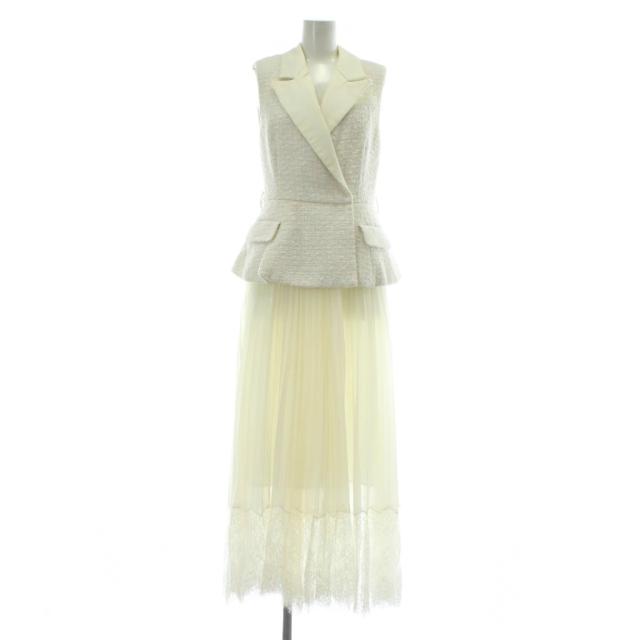 【中古】self-portrait ワンピース ノースリーブ ロング ドッキング ツイード プリーツ レース UK6 S 白