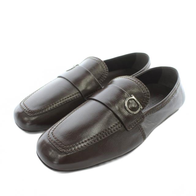 【中古】未使用品 Salvatore Ferragamo 24SS DEBROS ローファー モカシン レザー ガンチーニ 7.5 25.5cm-26cm 茶色