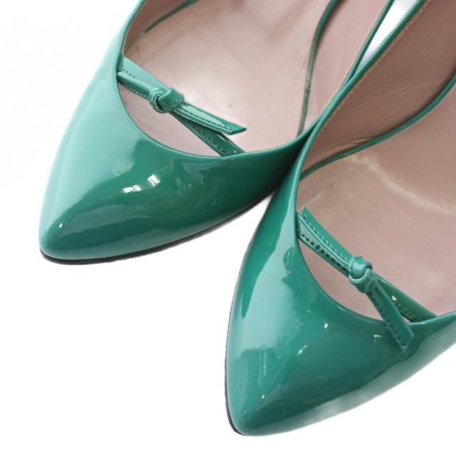 【中古】グッチ GUCCI パンプス エナメル ポインテッドトゥ ヒール リボン 35.5 22.5cm 緑 グリーン 323516