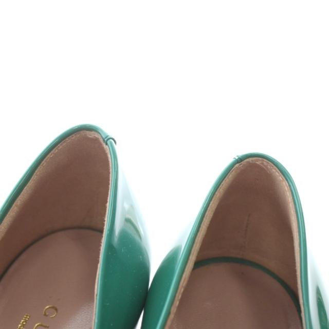 【中古】グッチ GUCCI パンプス エナメル ポインテッドトゥ ヒール リボン 35.5 22.5cm 緑 グリーン 323516