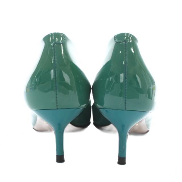【中古】グッチ GUCCI パンプス エナメル ポインテッドトゥ ヒール リボン 35.5 22.5cm 緑 グリーン 323516